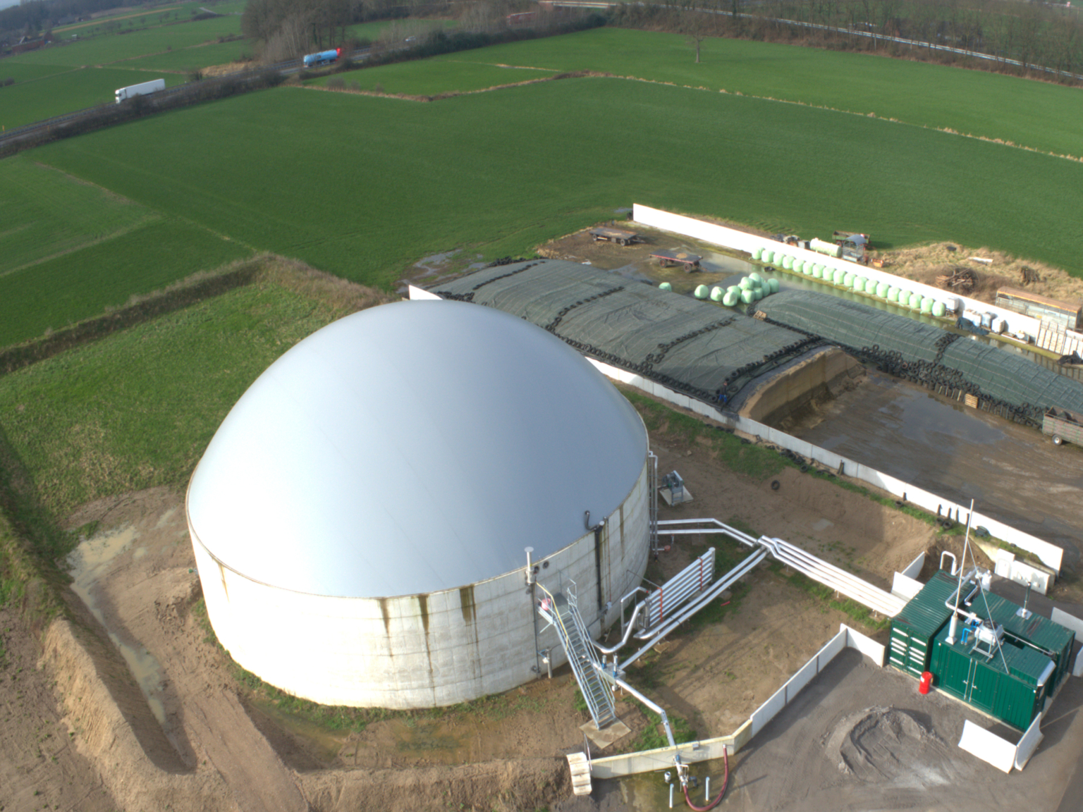 Aerial view of a biogas double-membrane cover