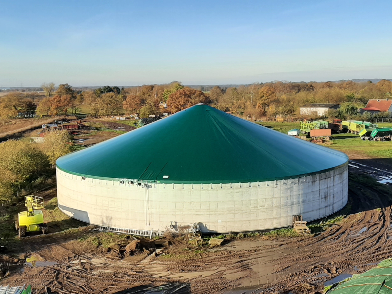 Green tensioned cover in autumn