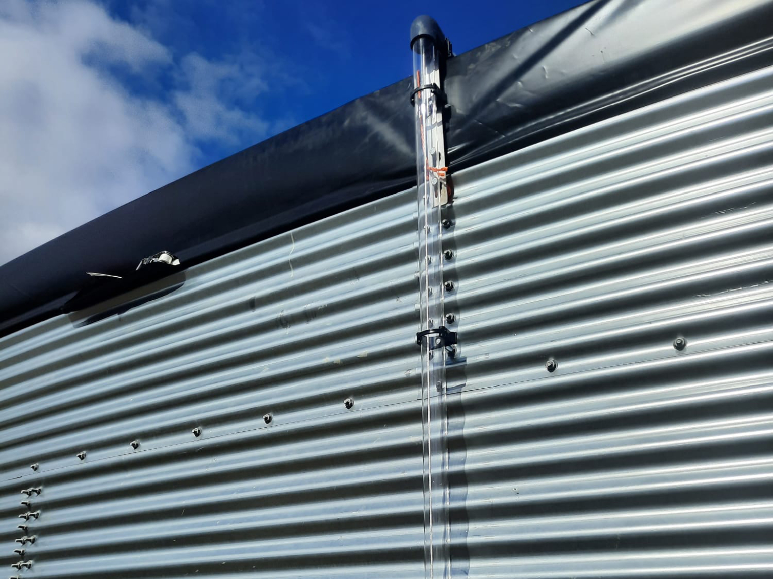 Close-up of level indicator mounted on a watertank