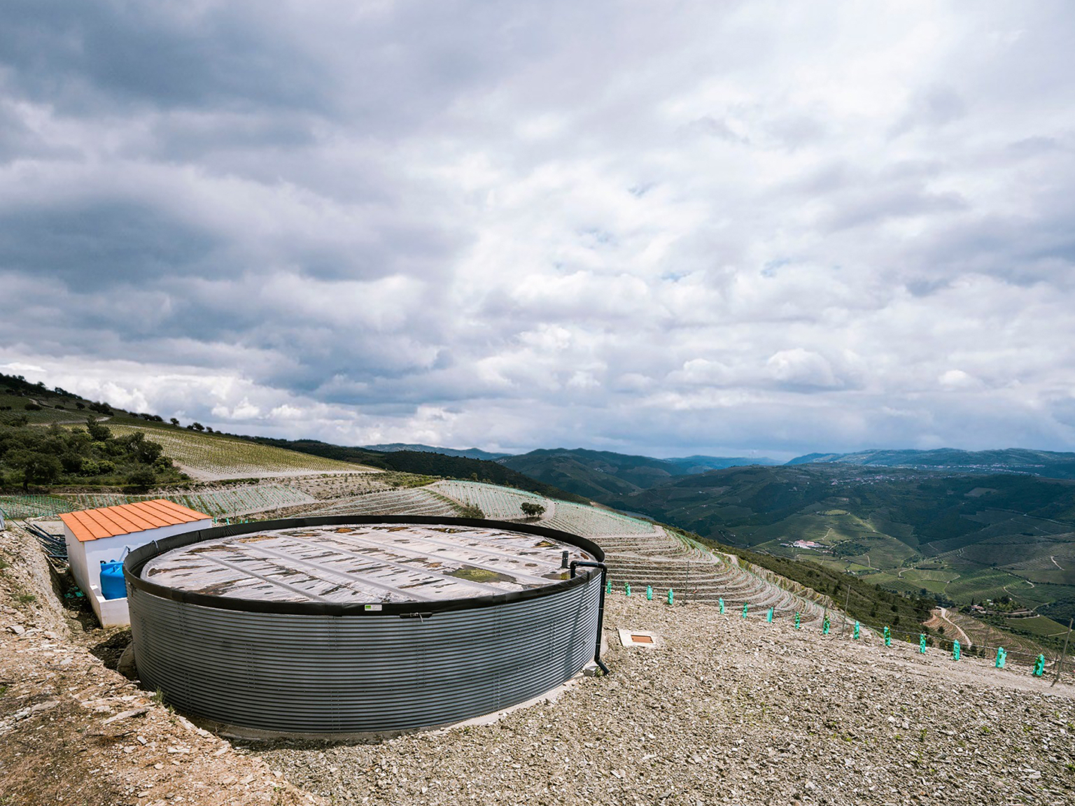 Water tank in a mountain landscape