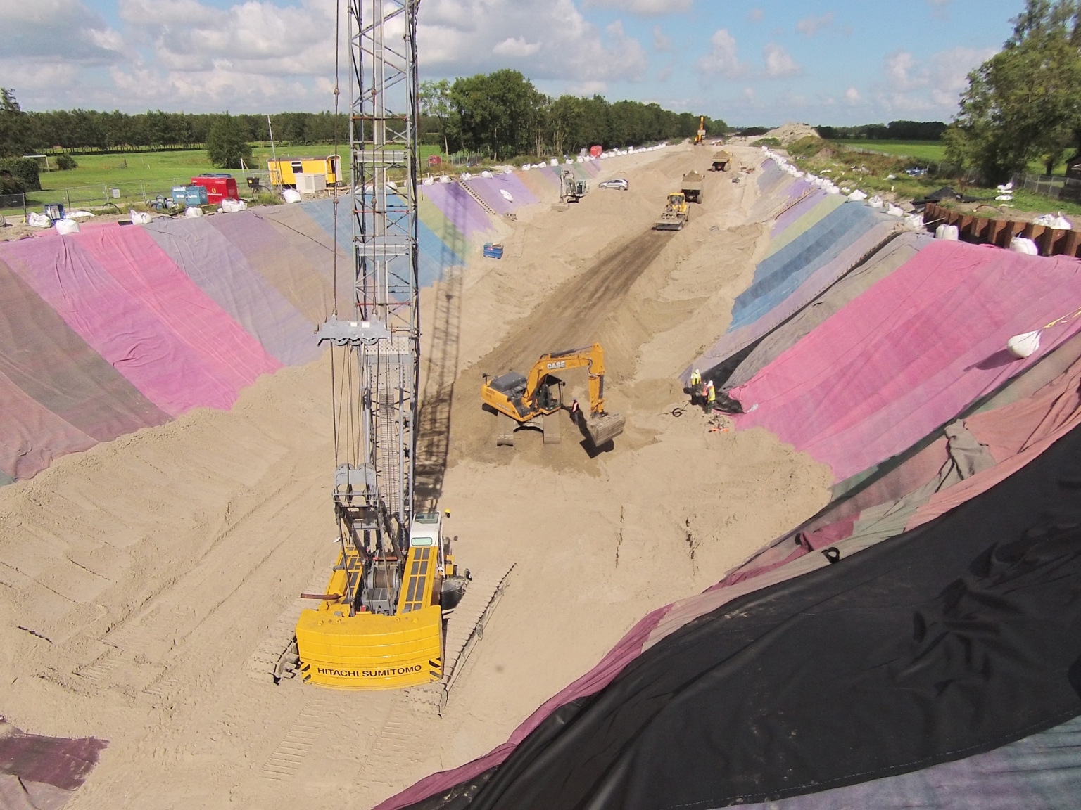 Dry installation of a submerged road surface in Burgum viewed on the central axis